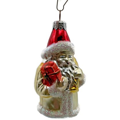 Christopher Radko Santa Claus In Yellow Gift Bag Christmas Tree Ornament 92-065