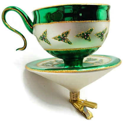 Christopher Radko Christmas Cups Holly Green Teacup Clip On Ornament 3010558