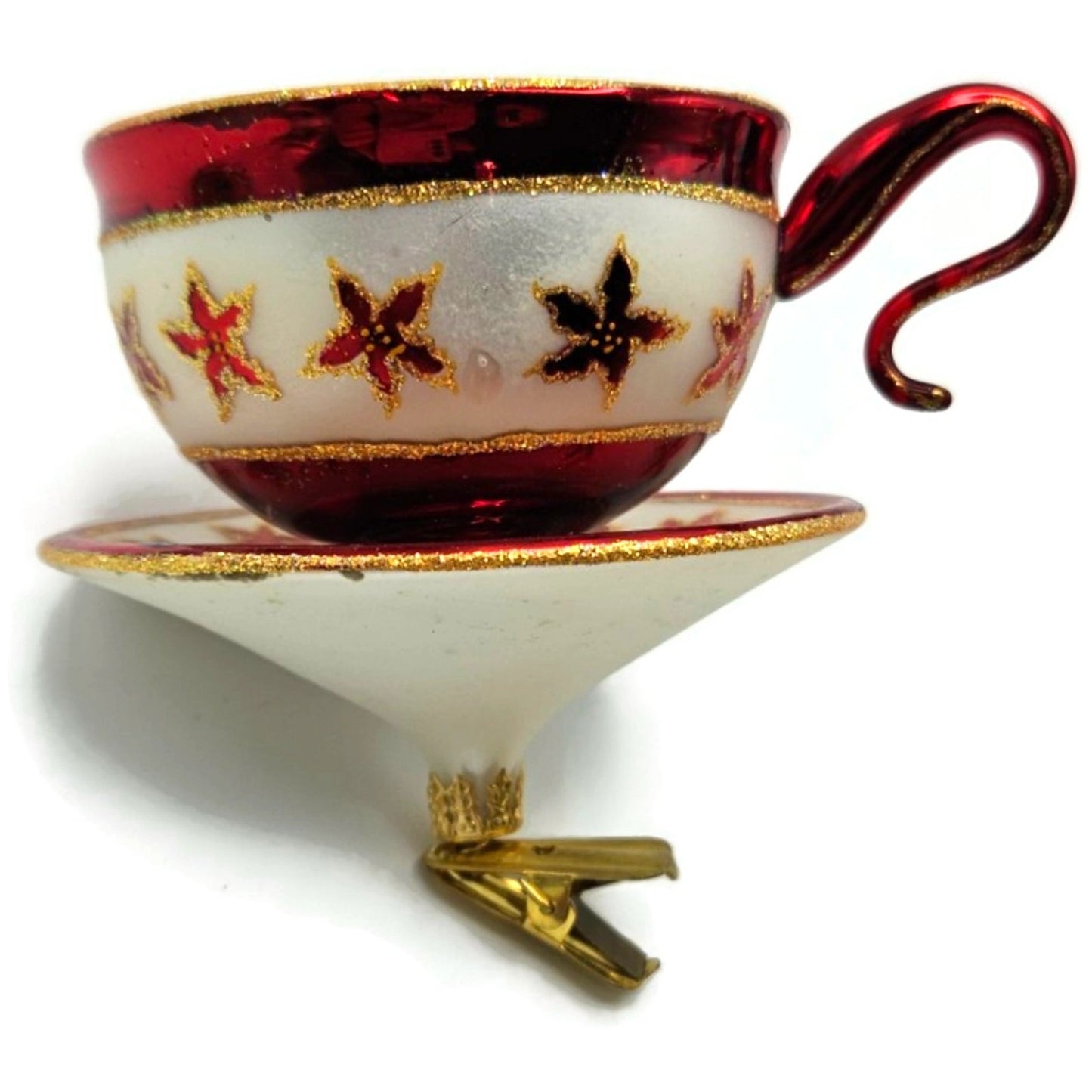 Christopher Radko Christmas Cups Poinsettia Red Teacup Clip On Ornament 3010532