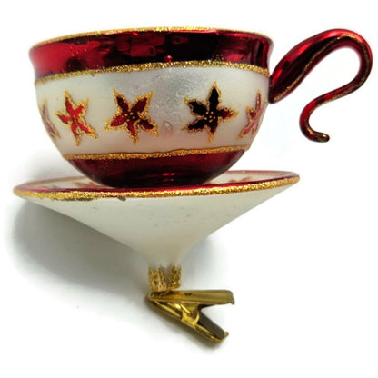Christopher Radko Christmas Cups Poinsettia Red Teacup Clip On Ornament 3010532