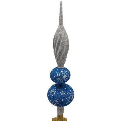 Patricia Breen Miniature Blizzard Finial Blue Silver Snow Christmas Tree Topper
