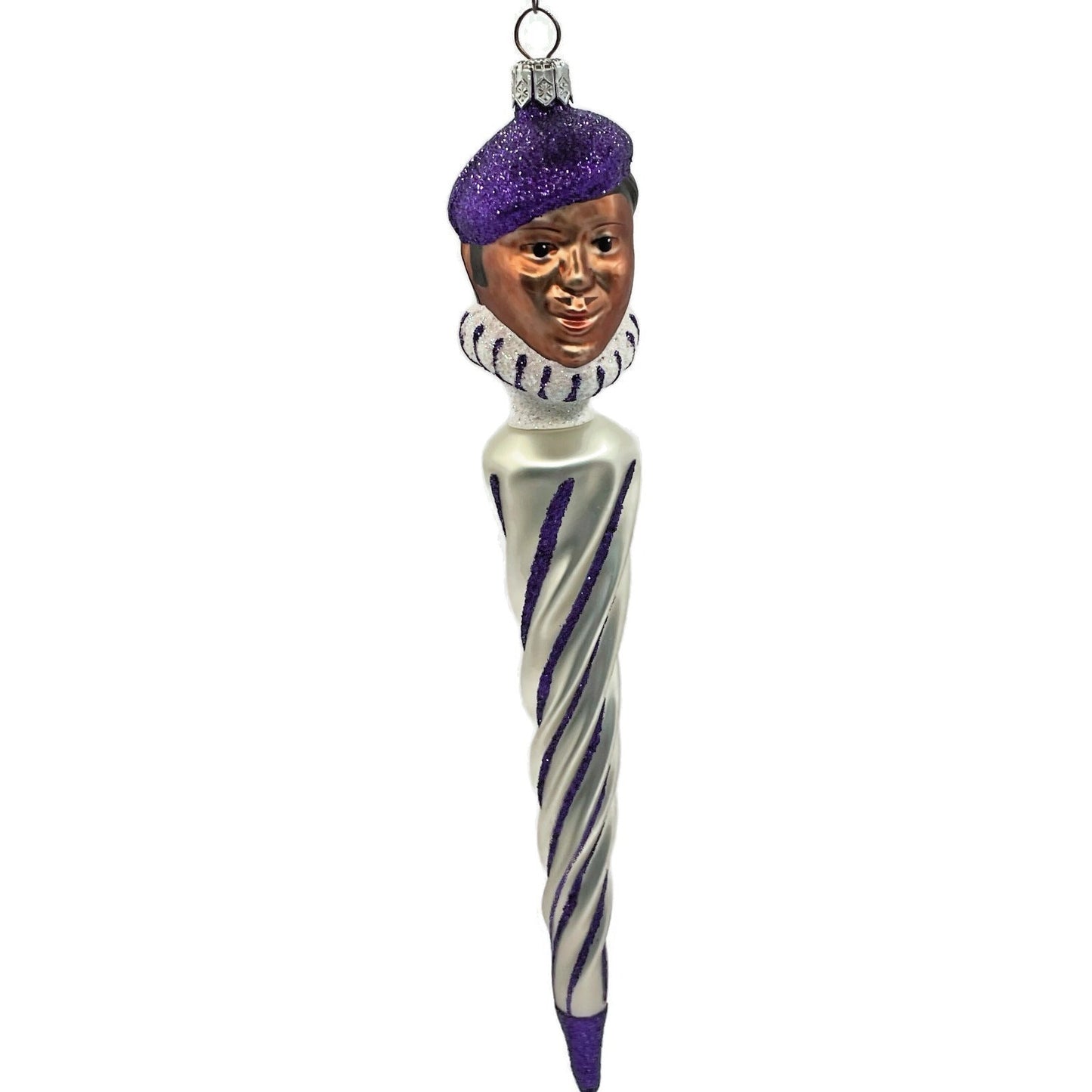 Patricia Breen French Twist Pearl Purple Stripe Glittered Tip Christmas Ornament