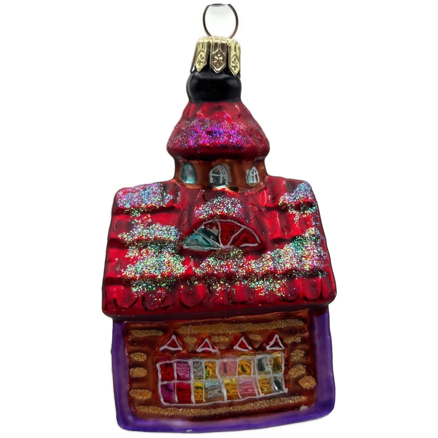 Christopher Radko Gingerbread Chapel Glass Christmas Tree Ornament 98-167-0