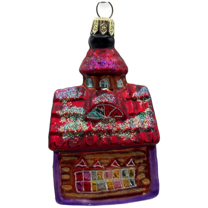 Christopher Radko Gingerbread Chapel Glass Christmas Tree Ornament 98-167-0