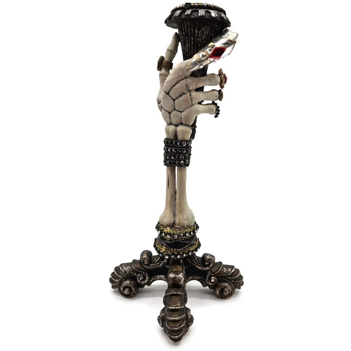 Katherine’s Collection Skeleton Hand Taper Candle Holders Pair Jeweled Rings 13"
