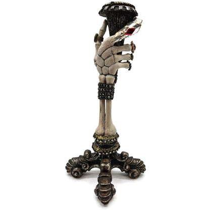 Katherine’s Collection Skeleton Hand Taper Candle Holders Pair Jeweled Rings 13"