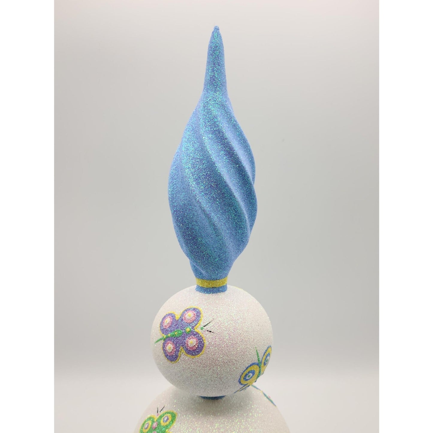 Patricia Breen Butterfly Finial 2-Ball Blue Yellow Christmas Finial Tree Topper