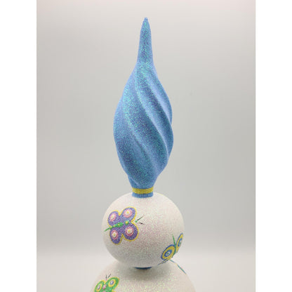 Patricia Breen Butterfly Finial 2-Ball Blue Yellow Christmas Finial Tree Topper