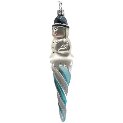 Inge Glas Snowman Icicle Blue White German Glass Christmas Ornament 7 inch