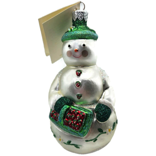 Patricia Breen Strawberry Snowman Flowers Fruit White Christmas Tree Ornament NM