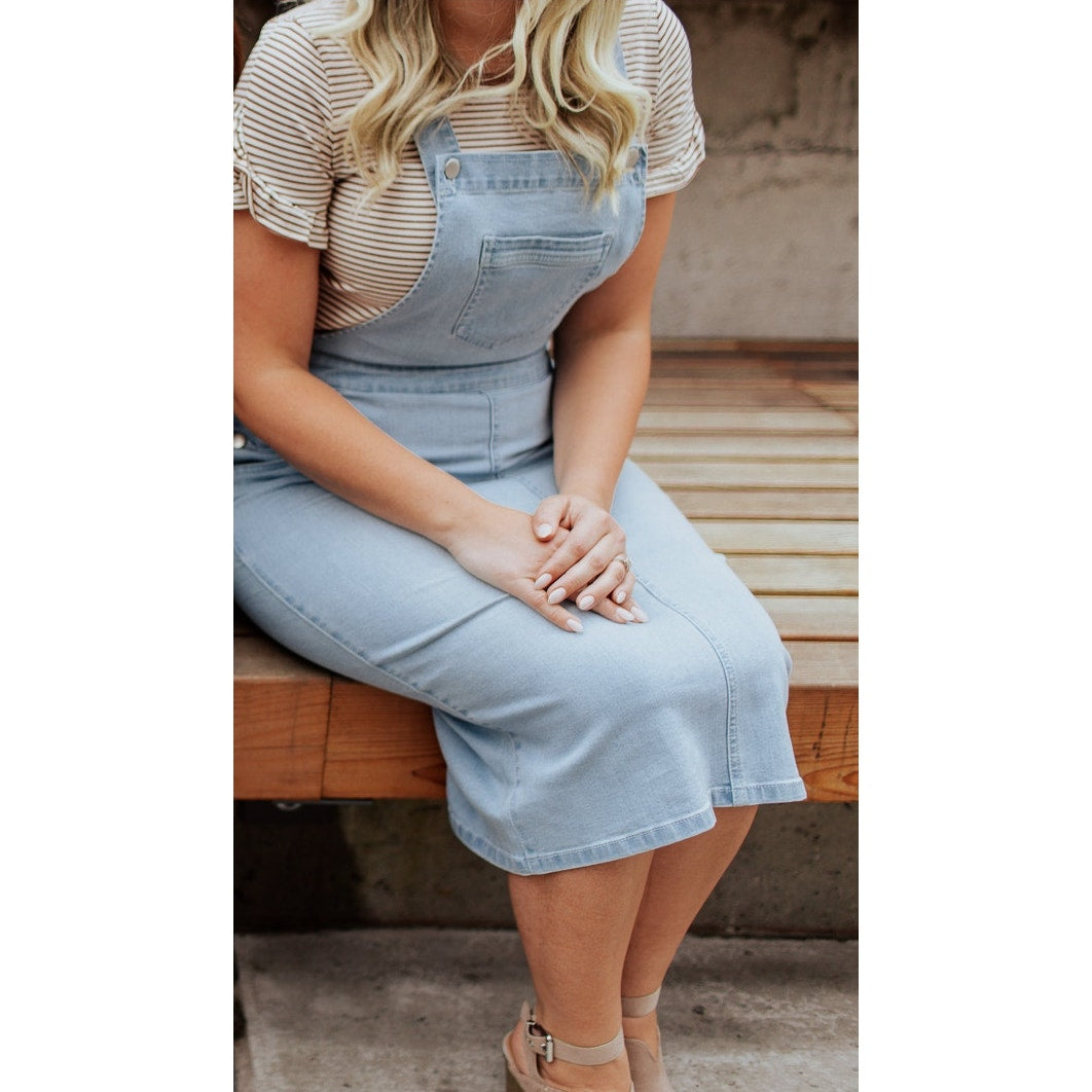 Denim Overall Dress Light Indigo Blue The Esther Women’s Small Boutique Fashion