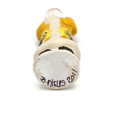 Father Christmas Trees Yellow Coat Chalkware Folk Art Holiday Figurine