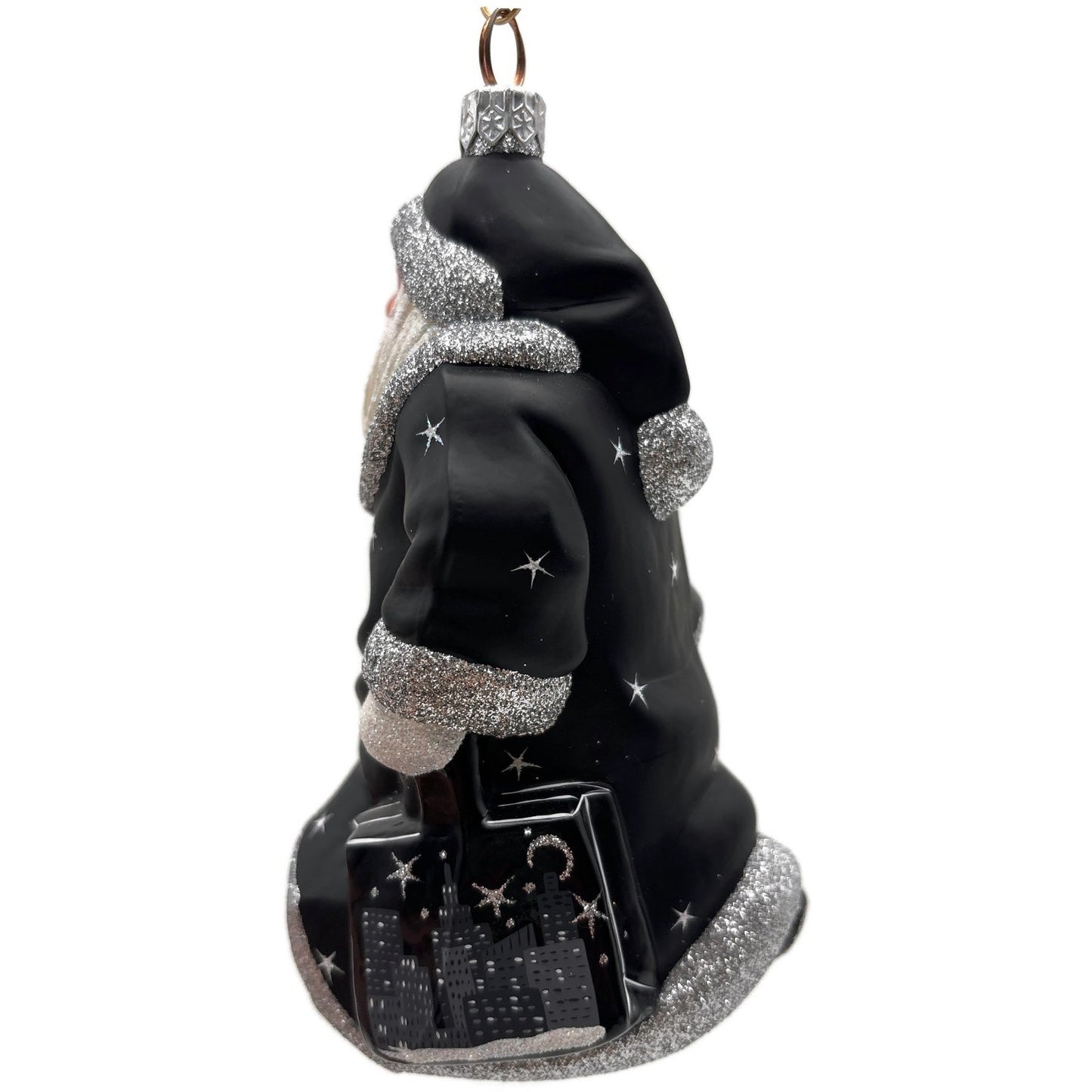 Patricia Breen City Santa Midnight Black Silver Stars Christmas Tree Ornament