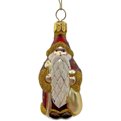 Patricia Breen Miniature Woodland Santa Bordeaux Gold Dots Christmas Ornament