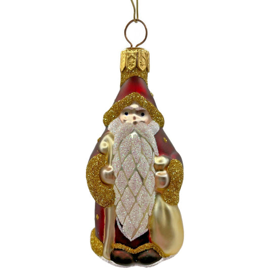 Patricia Breen Miniature Woodland Santa Bordeaux Gold Dots Christmas Ornament