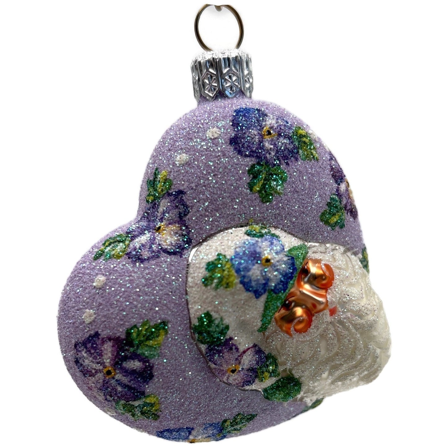 Patricia Breen Never Forget Pansies Lavender Heart Santa Christmas Ornament