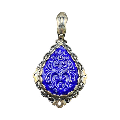 Carolyn Pollack Carved Lapis Lazuli Pear Shaped Pendant 925 Sterling Silver