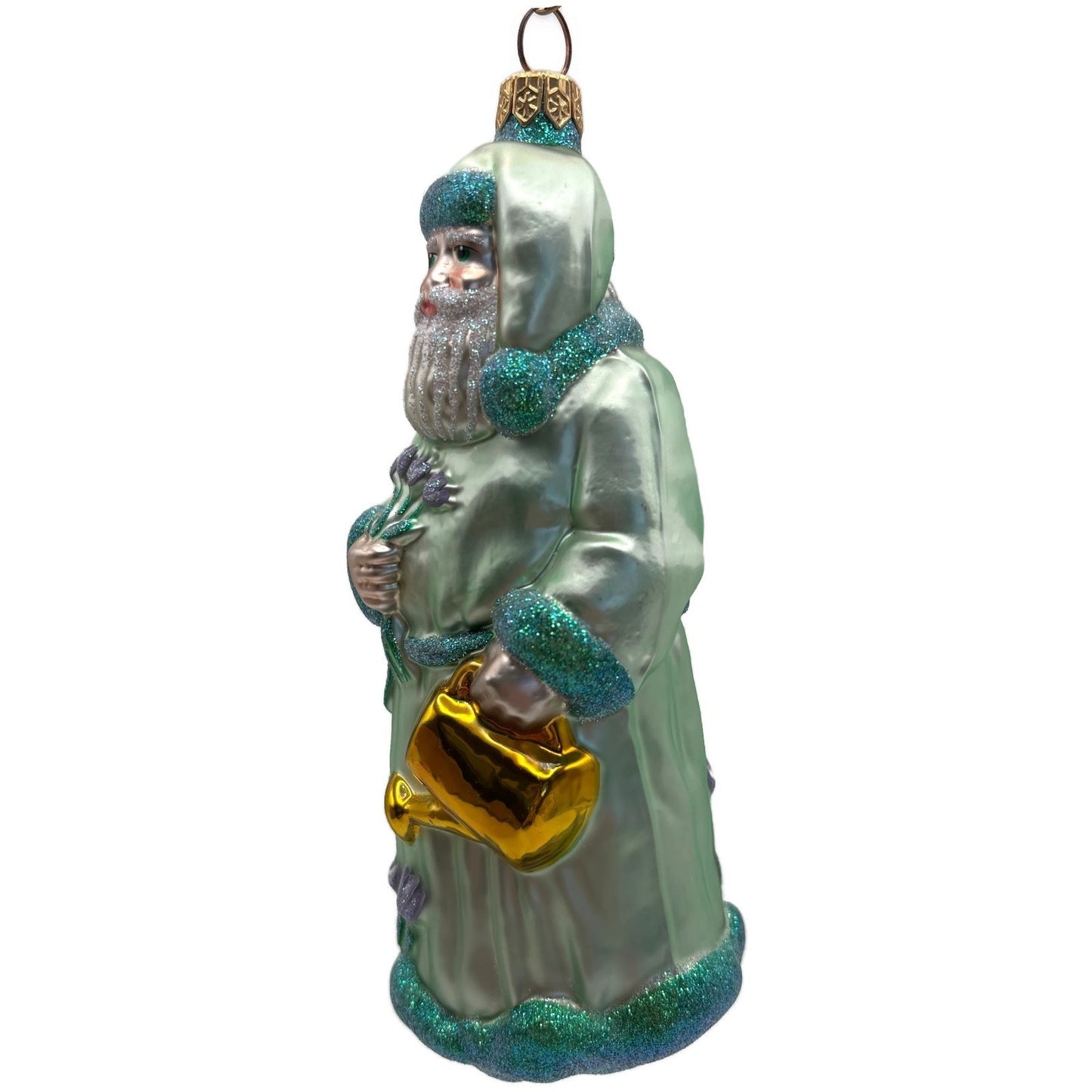 Patricia Breen Santa Dreams of Spring Flowers Gold Green Christmas Tree Ornament