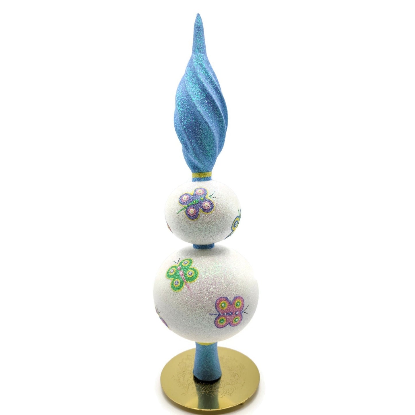 Patricia Breen Butterfly Finial 2-Ball Blue Yellow Christmas Finial Tree Topper