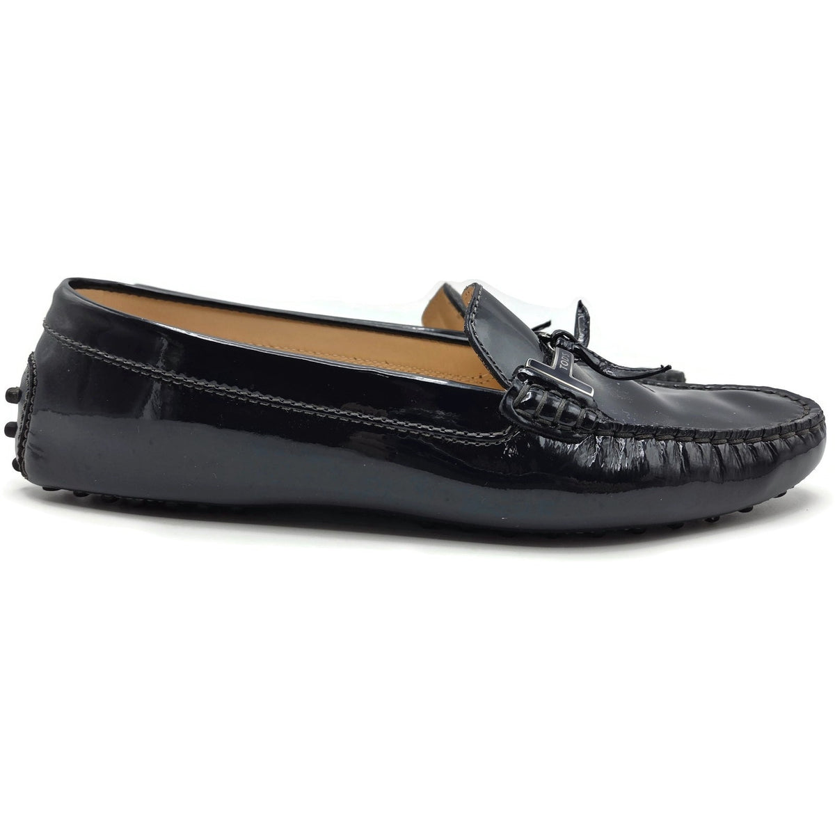 Tod’s Heaven Double T-Bit Loafers Driving Shoes Navy Patent Leather Rare 39.5