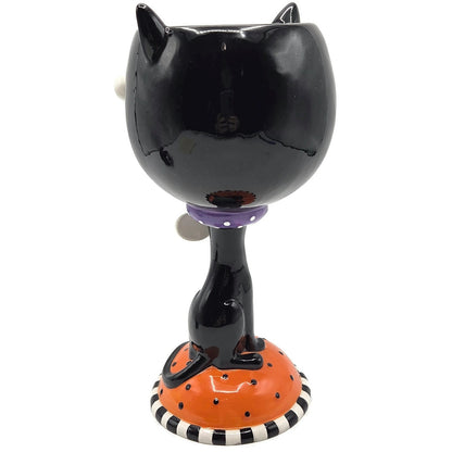 Department 56 Halloween Google Eye Black Cat Goblet Ceramic Candy Dish Party