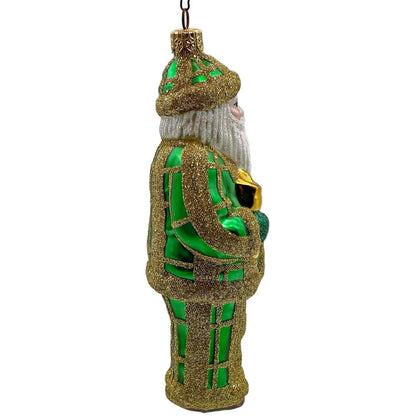Patricia Breen Ring In The New Santa Claus Green Plaid Gold Christmas Ornament