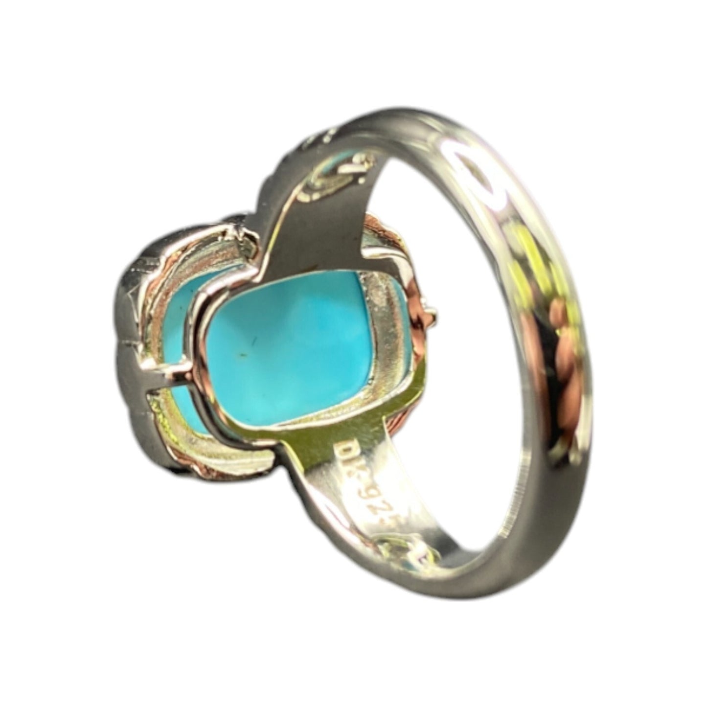 Turquoise 925 Sterling Silver Ring Gemstone Prong Set Rectangle DK Size 7.5