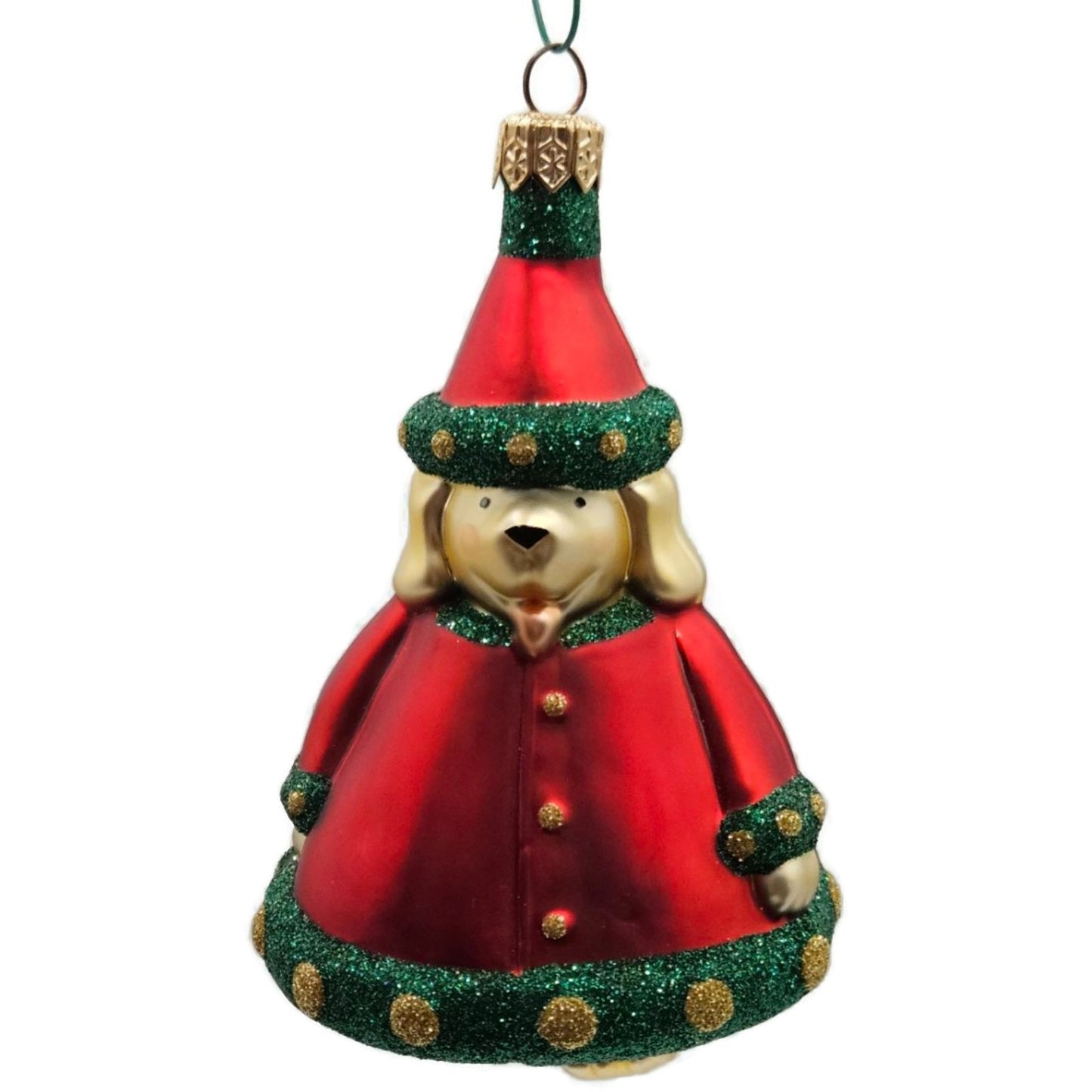 Patricia Breen Santas Helper Red Glittered Dotted Gold Christmas Tree Ornament