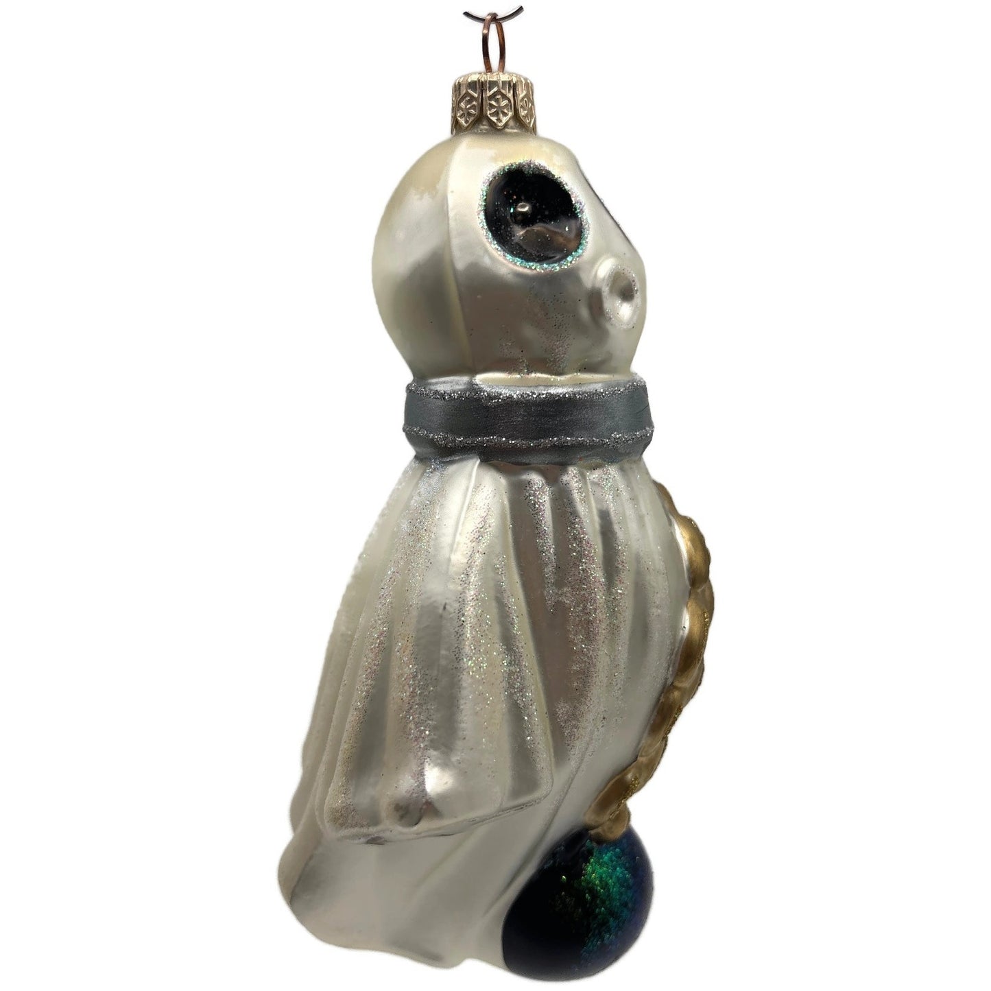 Halloween Ghost Ball Chain White Gold Christmas Ornament Kurt Adler Polonaise