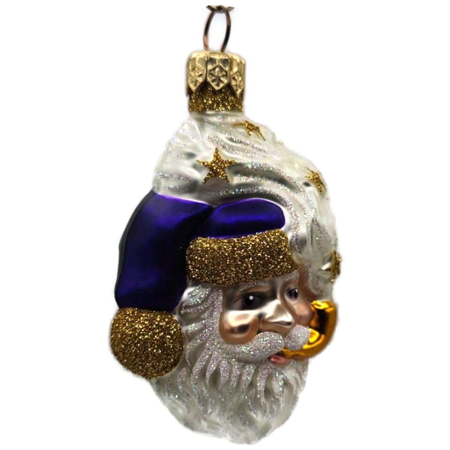 Patricia Breen Merry Olde Elf Purple Santa Head Stars Christmas Tree Ornament