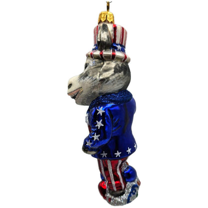 Slavic Treasures Campaigning Donkey Glass Political Party Patriotic DNC Ornament