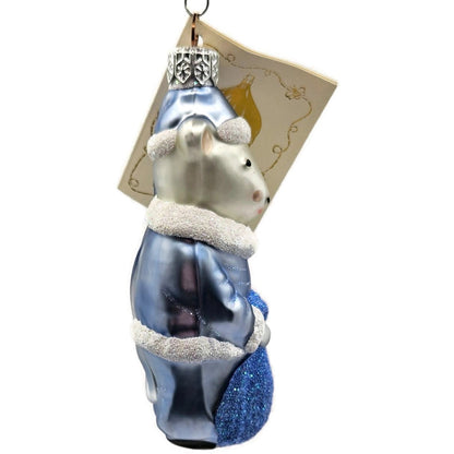 Patricia Breen Festive Mouse Light Blue Hand Blown Glass Christmas Tree Ornament