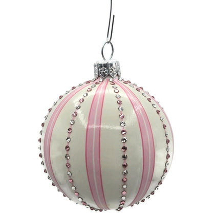 Patricia Breen Beguiling Orb Striped Pink Santa Claus Christmas Ornament CATZ VR