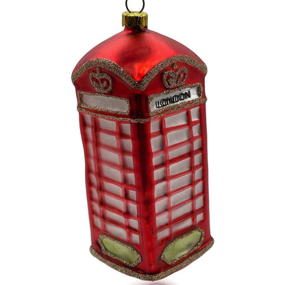 London Phone Booth Ornament Red Blown Glass Christmas Holiday Tree Decoration
