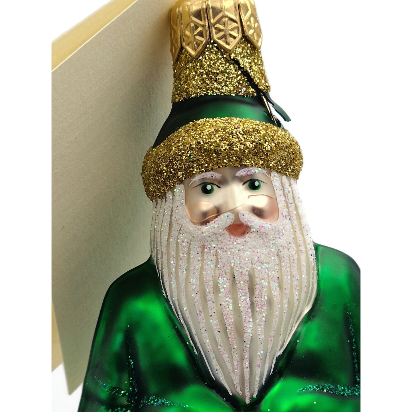 Patricia Breen Snowbound Santa Claus Green Gold Christmas Holiday Tree Ornament