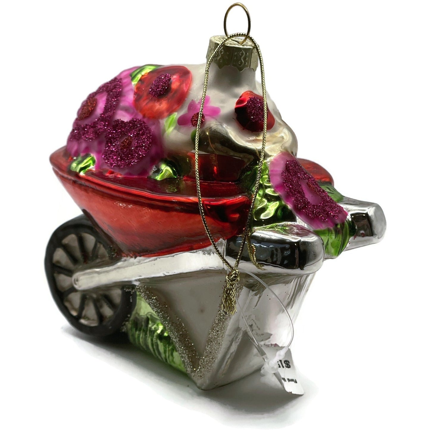 Ornament Floral Wheelbarrow Garden Flowers Blown Glass Christmas Holiday Tree
