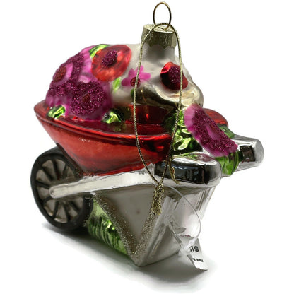 Ornament Floral Wheelbarrow Garden Flowers Blown Glass Christmas Holiday Tree