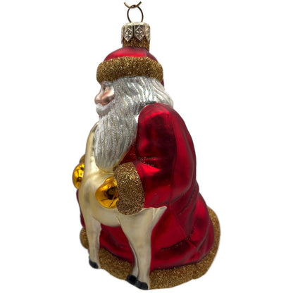 Patricia Breen Santa and Sarenka Fawn Deer Red Gold Christmas Tree Ornament