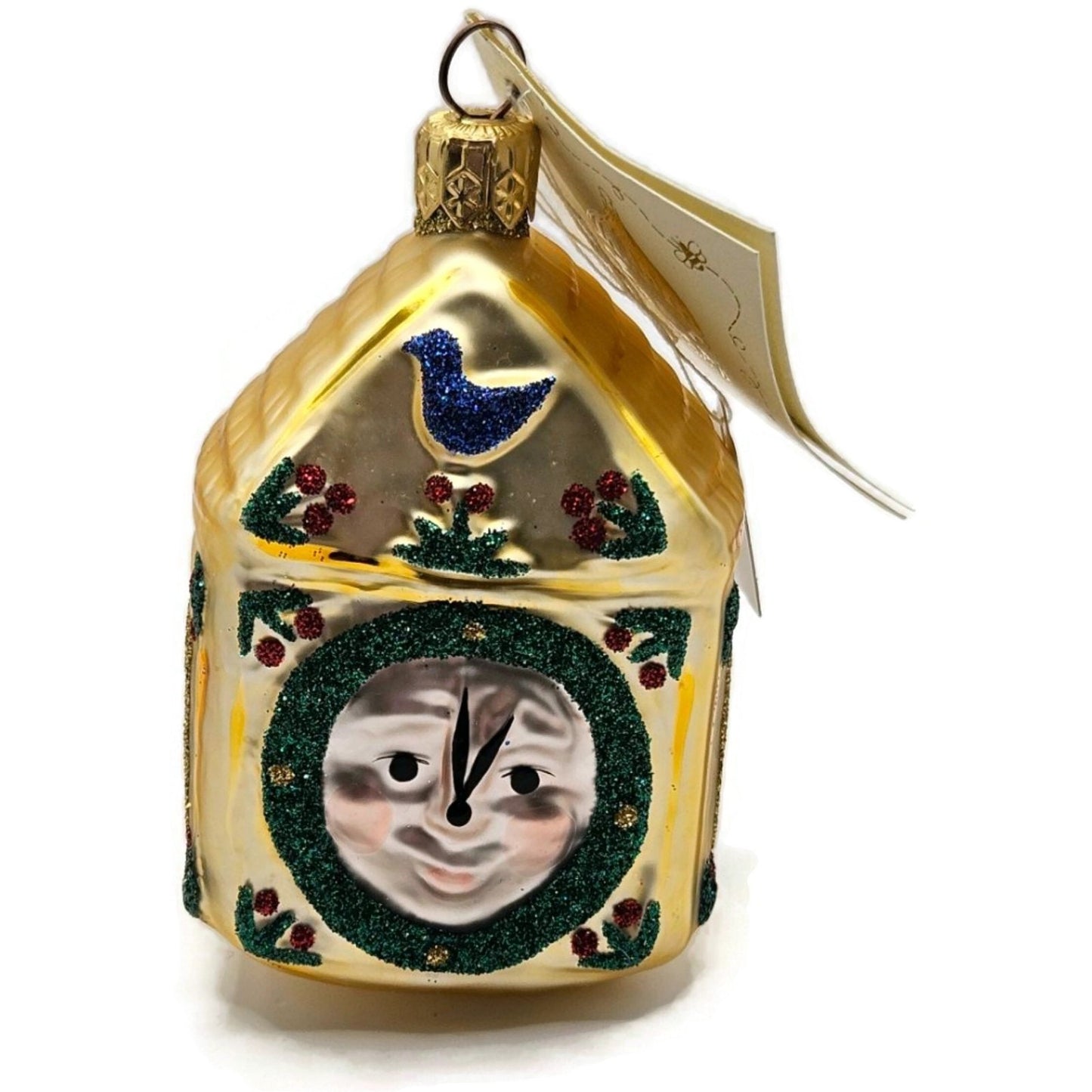 Patricia Breen Hickory Dickory Clock Gold Green Trim Christmas Tree Ornament