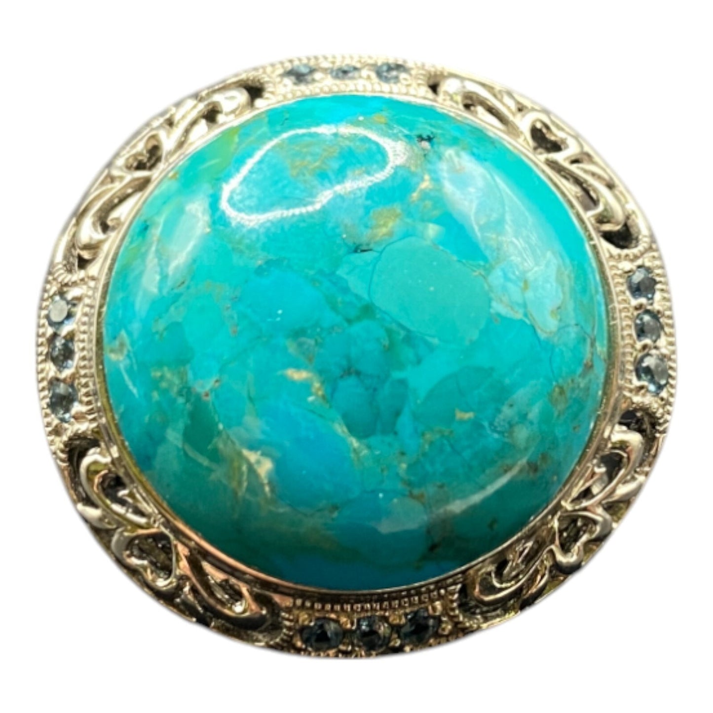 925 Sterling Silver Turquoise Ring Rhinestone Details Cabochon Gemstone Size 8