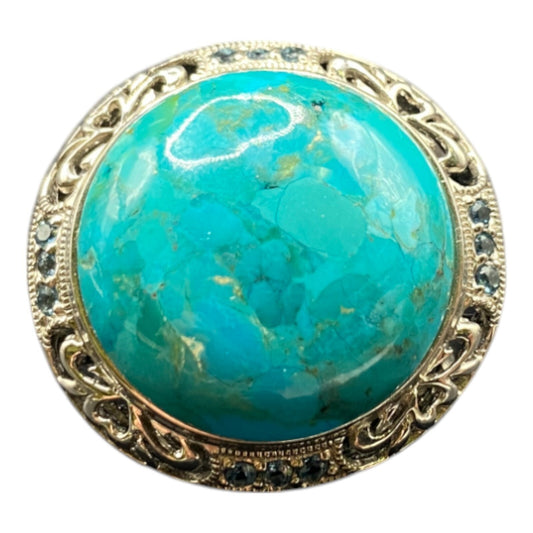 925 Sterling Silver Turquoise Ring Rhinestone Details Cabochon Gemstone Size 8