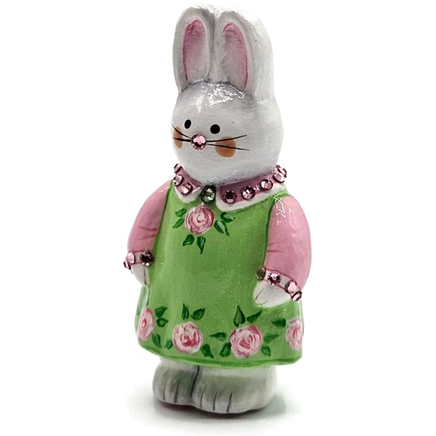 Patricia Breen Miniature Sculpture Bunny Girl Green Pink Roses Easter Ornament
