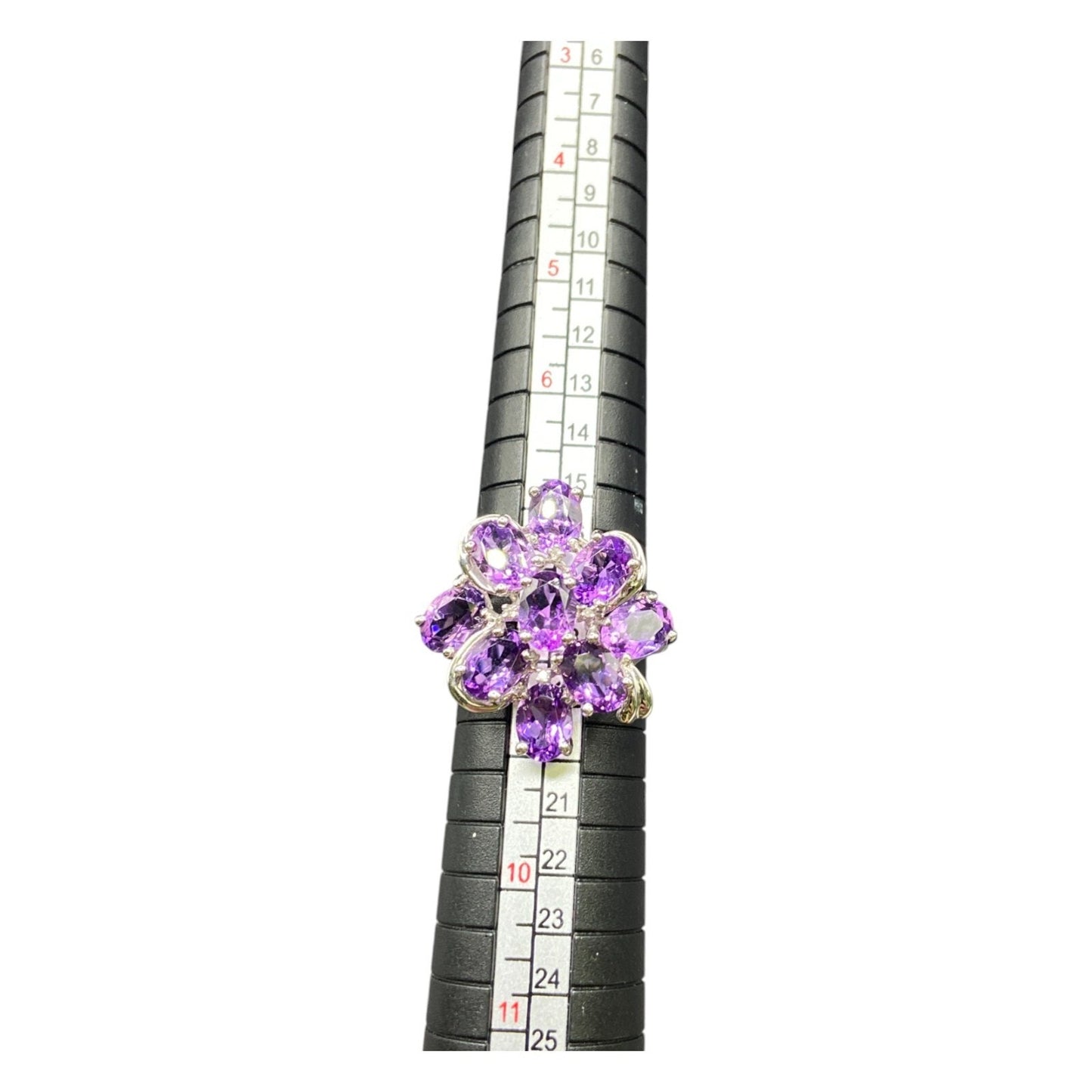 925 Sterling Silver Ring Prong Set Purple Amethyst Gemstone Cluster Size 8