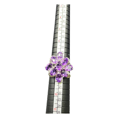 925 Sterling Silver Ring Prong Set Purple Amethyst Gemstone Cluster Size 8