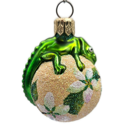 Patricia Breen Miniature Chameleon Peach Flowers Spring Christmas Tree Ornament