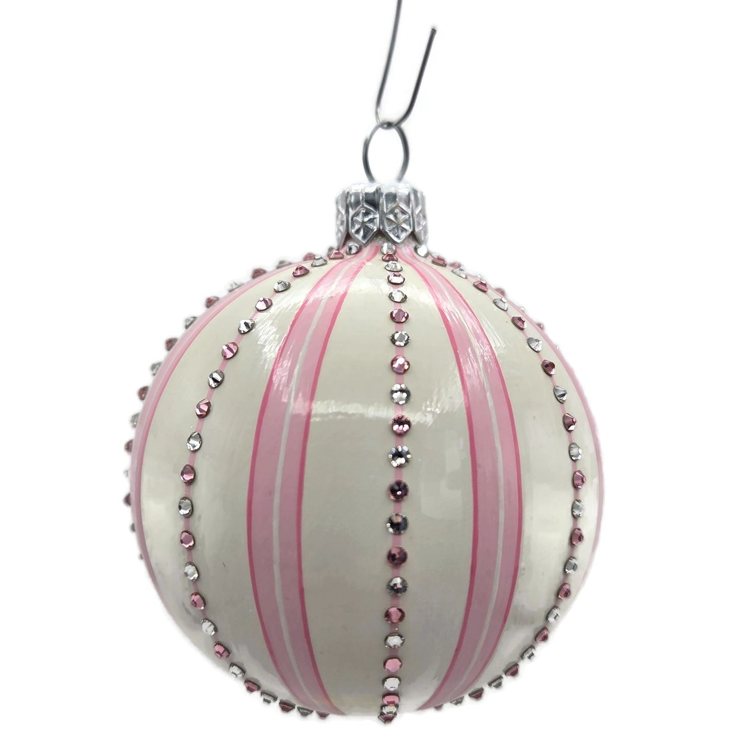 Patricia Breen Beguiling Orb Striped Pink Santa Claus Christmas Ornament CATZ VR