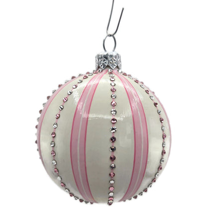 Patricia Breen Beguiling Orb Striped Pink Santa Claus Christmas Ornament CATZ VR
