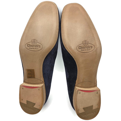 Churchs Flora 2 Dark Blue Suede Loafers Rare Crown Embroidered Luxury Shoes