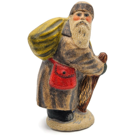 Vaillancourt Belsnickel in Brown Coat with Switches Stick Christmas Chalkware