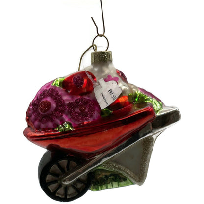 Ornament Floral Wheelbarrow Garden Flowers Blown Glass Christmas Holiday Tree